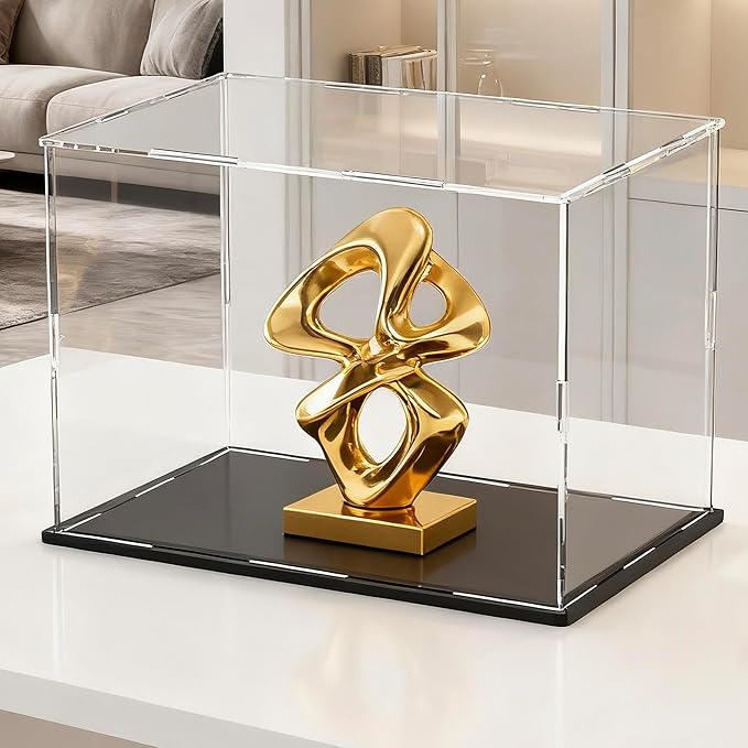 Large Acrylic Display Case for Figures, Clear Acrylic Box with Black Base for showcaseing Miniature, Toys Collectables and Dolls 16 (L) × 12 (W) × 10 (H) inch