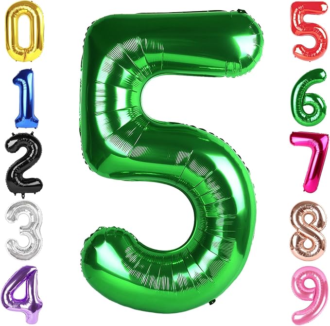 40 Inch Dark Green Number 5 Balloon, Giant 5 Number Balloons for 5th Birthday Decorations, Party Supplies for Baby Boy Girl, Dark Green Party Decor