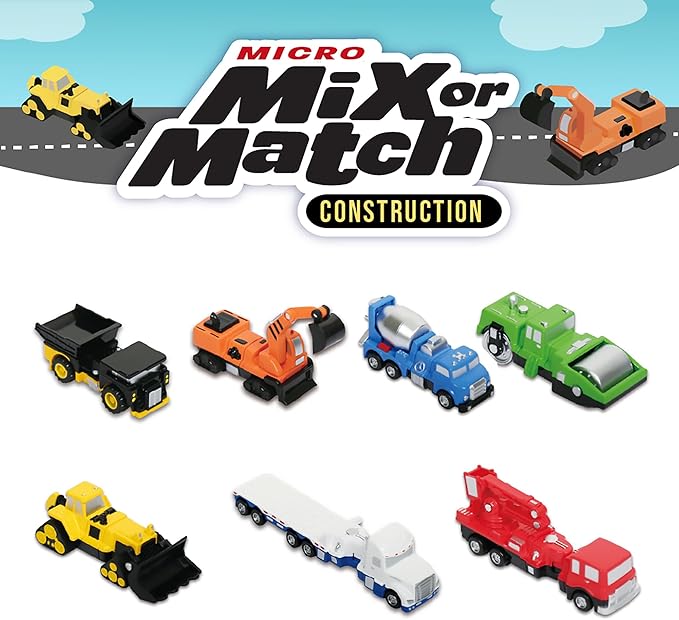 Popular Playthings Magnetic Vehicles for Toddlers 1-3, Mini Mix or Match Car Toys, Set of 7 Gift for Kids - Construction Trucks