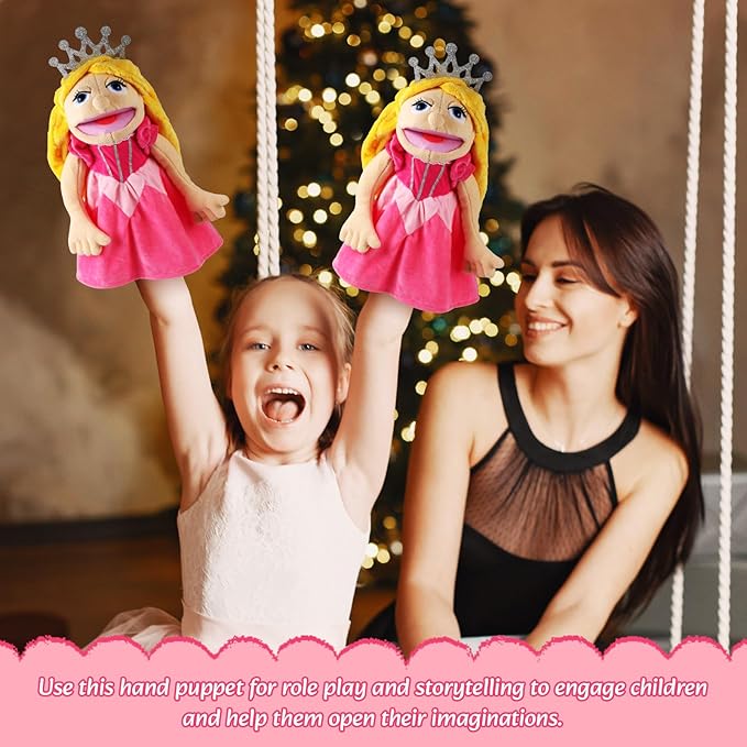 Role Play Hand Puppets Hand Plush Chef Doctor Fireman Pirate Detective Athlete Nurse Worker Hand Puppet Toys Puppets for Kids Storytelling Imaginative Pretend Play Teaching Preschool(Princess)
