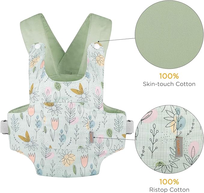 GAGAKU Baby Doll Carrier for Little Girls & Toddlers - Reborn Baby Doll Accessories - Green (Sunflower)