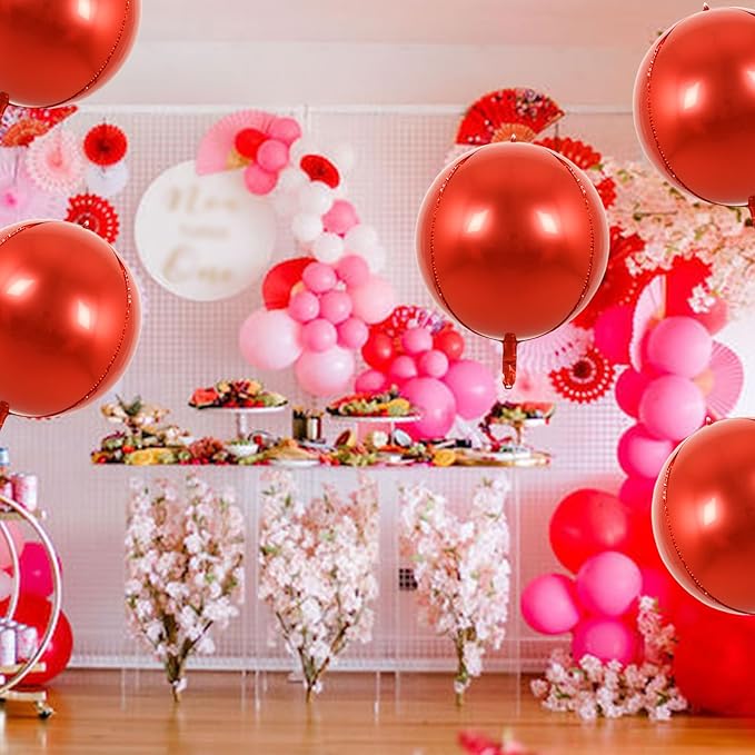 TONIFUL 8Pcs Large Red 4D Giant Round Foil Balloon 22inch Big Mirror Metallic Mylar Sephere Balloons for Christmas New Year Birthday Party Graduation Wedding Baby Shower Decoration Supplies