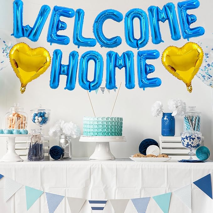TONIFUL Welcome Home Balloons,16 Inch Blue Welcome Home Foil Balloons Banner Welcome Home Party Decorations for Homecoming Party Decorations House Warming Party Family Gathering Supplies