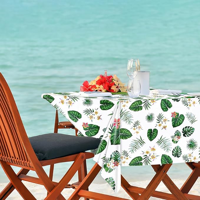 4 Pack Hawaiian Luau Tablecloths for Party Decoration, Hawaii Disposable Plastic Rectangular Table Covers, Aloha Tropical Palm Leaves Table Cloth, Summer Beach Kids Birthday Cocktail Party Supplies