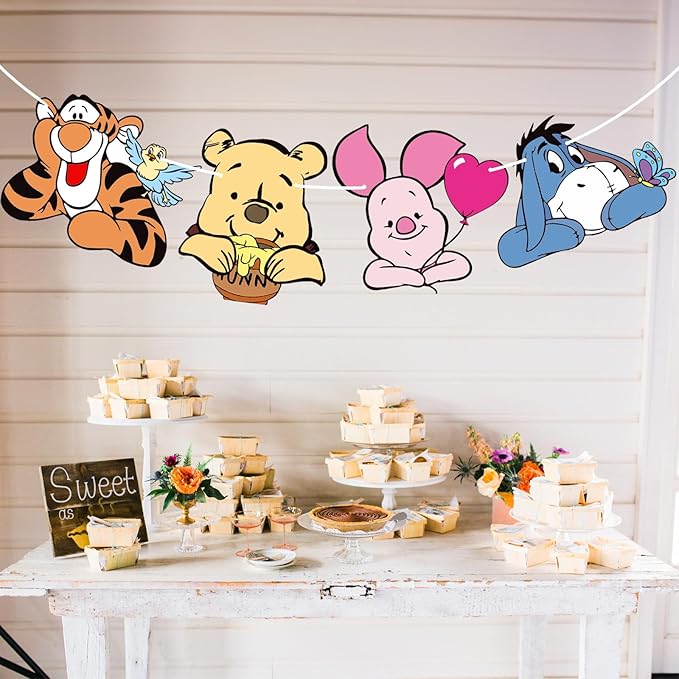 MEMOVAN Winnie Party Banner Pooh Baby Banners Bear Banner for Baby Shower Classic the Pooh 1 St Birthday Welcome Party Supplies Vintage Cute Winnie- Banner Sign
