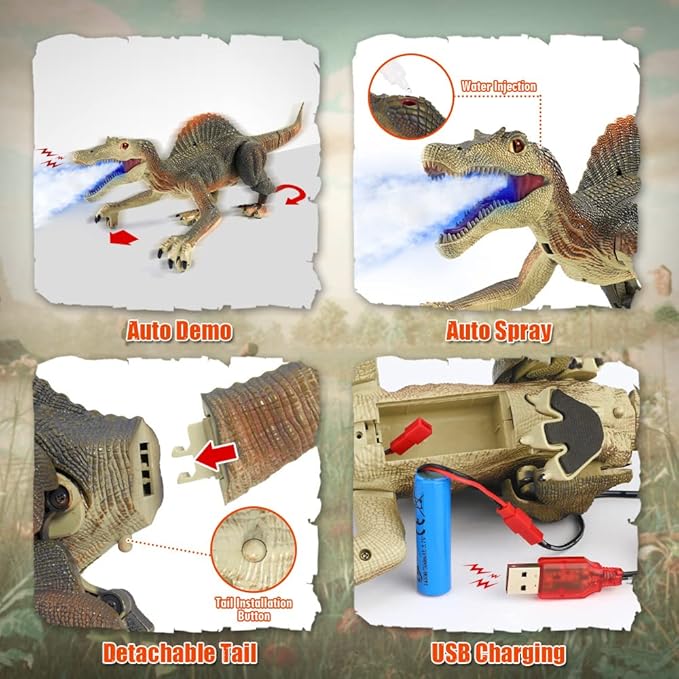 Mini Tudou Remote Control Dinosaur Toys,RC Walking Robot Dinosaur Toy with Light Chasing Remote Control,Auto Spraying and Roaring,Jurassic Spinosaurus Dino Toys for Kids Boy 4 5 7 8-12 Year Old