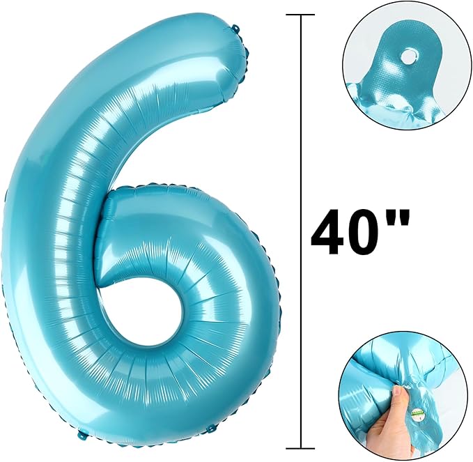 40 Inch Light Blue Foil Number 6 Foil Balloon 6th 16th 60th 66th Birthday Jumbo Anniversary Corporate Milestone Event Decorations Dark Blue 6 Digit Birthday Party