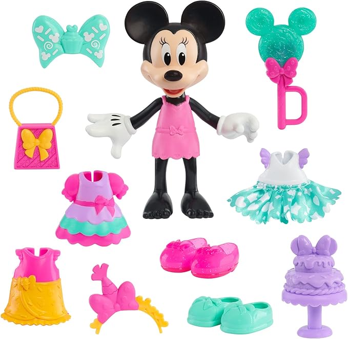 Disney Jr Minnie Mouse Fabulous Fashion 14-Piece Sweet Party Doll and Accessories, Kids Toys for Ages 3 Up by Just Play