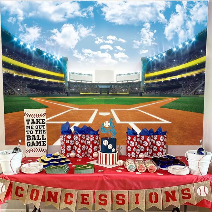 Baseball Backdrop Baseball Field Stadium Photography Backdrops for Sports Boys Birthday Party Decoration Banner Supplies (8x6FT(94 x 70 inch))