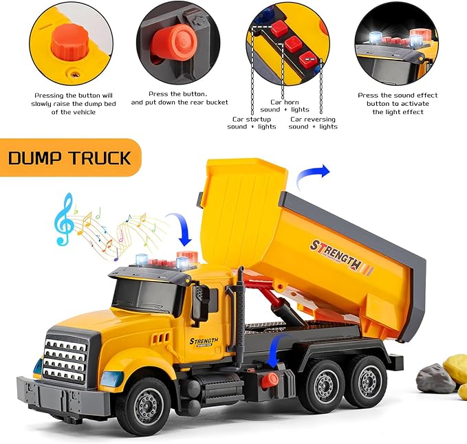 2 Pack Large Construction Engineering Truck Toys,Moveable Claw Excavator & Lifting Back Dump Truck Toy for 3 4 5 6 7 8 Years Old Boys Kids Childs Toddlers Birthday Christmas GIFS