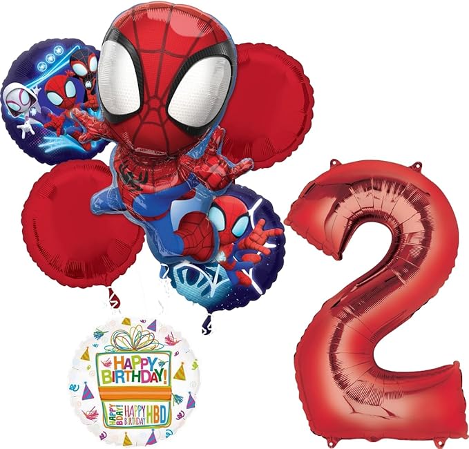 Spidey and Friends 2nd Birthday Party Supplies 7pc Foil Balloon Bouquet Decorations