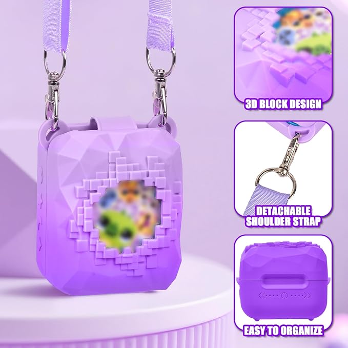 Silicone Cover Case Compatible with Bitzee Magicals Interactive Toy Digital Pet, Protective Sleeve Skin with Detachable Shoulder Strap for Bitzee Virtual Electronic Pets & Accessories(Bag Only)-Purple