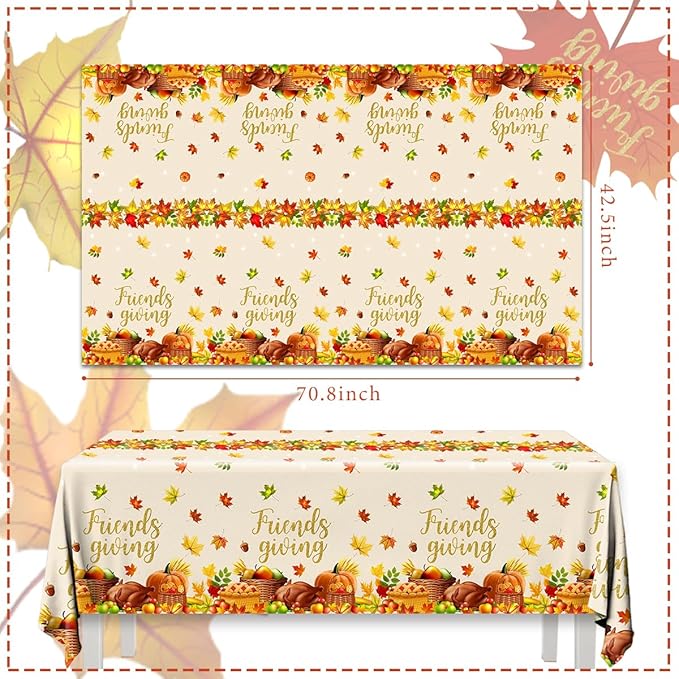 HAKOTI Fall Thanksgiving Party Decoration, 3Pack Autumn Maple Leaf Table Cover Disposable Plastic Tablecloths for Friends Giving Tablecloths