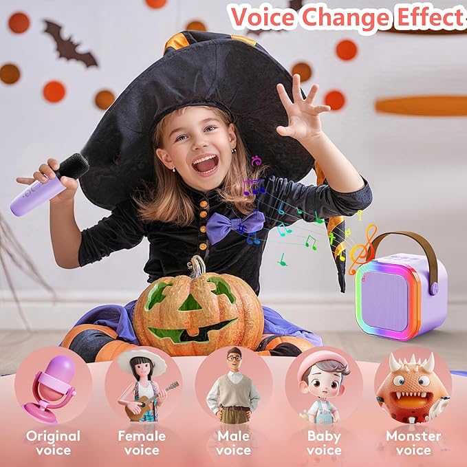 Mini Karaoke Machine for Kids: Voice Changer Bluetooth Karaoke Speaker with 2 Wireless Microphones - Birthday Gifts for 4 5 6 7 8+ Year Old Girls