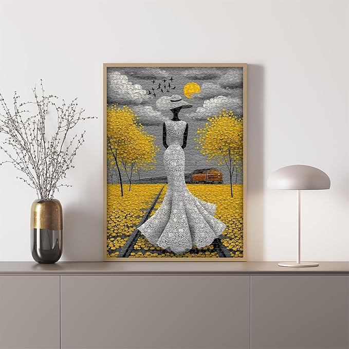 Beauty Women Puzzle for Adults 1000 Pieces, Vintage Elegant Black Lady Scenic Puzzle Aesthetic Art, Narure Plant Tree Challenge Jigsaw Puzzle Painting