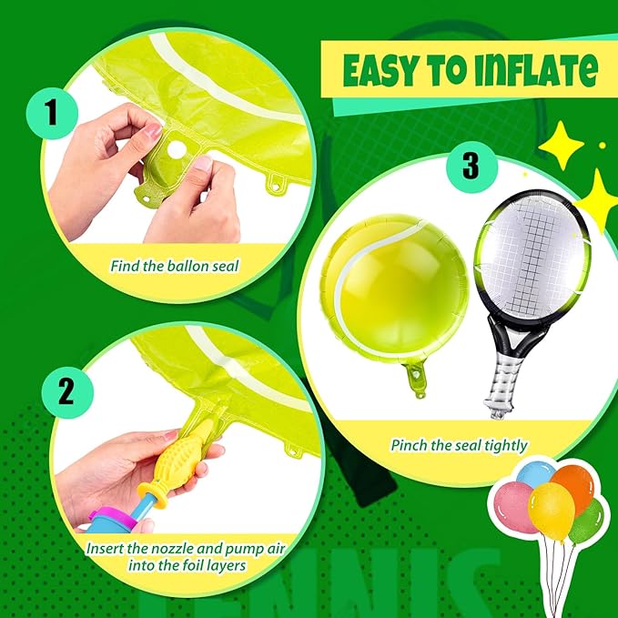 12 Pieces 18 Inch/25 Inch Tennis Balloons, Racket Balloons, Tennis Party Decorations, Foil Racket Large Balloon for Sports Themed Birthday Decorations Supplies