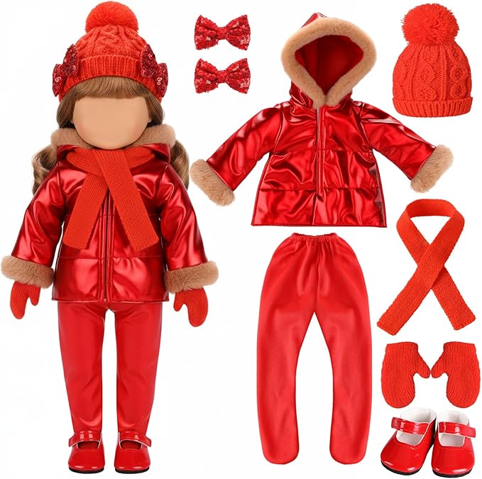 Kajaia 8 Pcs Doll Clothes 18 Inch Doll Clothes and Accessories Dress Flip Flops Hat Outfit Swimsuit Accessories for 18 Inch(Winter)