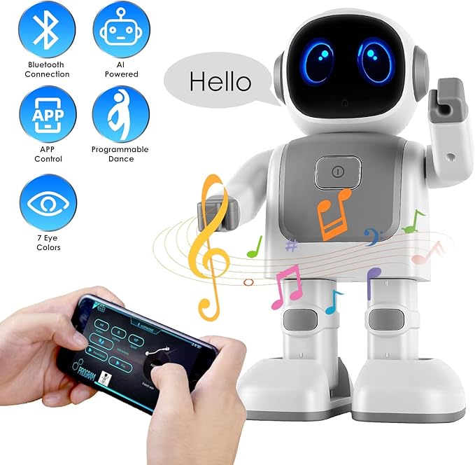 iMounTEK AI Robot Smart Interactive Learning Dancing Robot Telling Story Singing Music Programmable Moves Voice Assistant for Gift/Grey