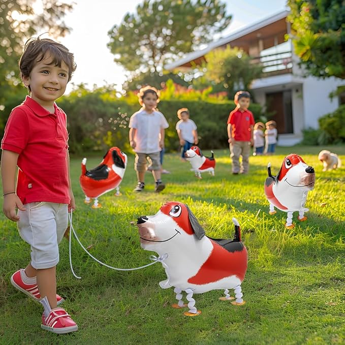 Cute Red Puppy Dog Balloon Air Walker Doggy Balloon Pet Animal Party Supplies, 4 Pack Cartoon Air Walking Dog Balloons Walk Harrier Doggy Supplies For Birthday Baby Wedding Shower