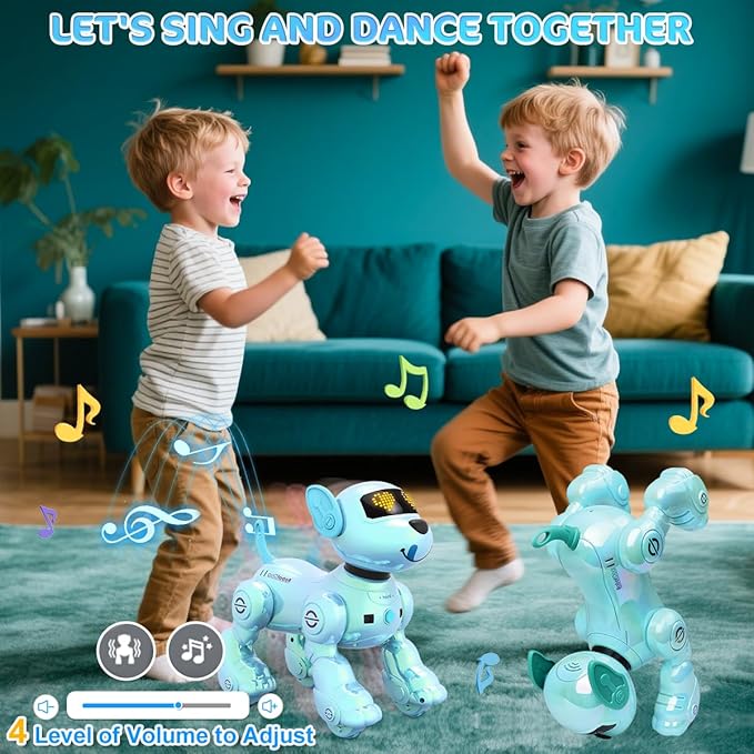 VATOS New Kids Smart Remote Control Robot Dog,17 Fun Interactive Functions Intelligent Programmable Kid Robotic Puppy with 2 Batteries, Singing Dancing Walking Robot Dog Toy for Kids 3-8 Year Blue