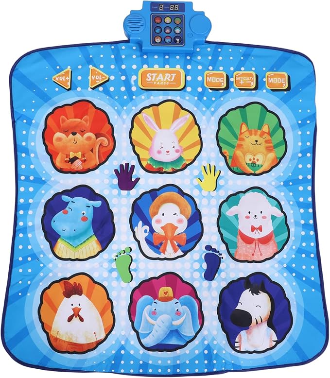 Dance Pad, Electronic Music Mat with LED Lights, Foldable Nonslip Playmat with 80 Sounds, Interactive Fun for Kids Ages 3 to 12 (Blue)