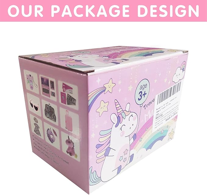 18 Inch Doll Suitcase Travel Luggage Play Accessories, Doll Clothes Accessories Carrier Storage Set, Case, Hat, Sunglasses, Camera, Pillow, Toy Pet