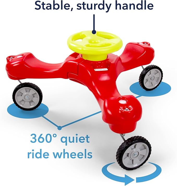 Simplay3 Boomerang Bike Ride-On Trike Toy for Ages 1.5-5, Accommodates Up to 3 Kids, Swivel Caster Wheels, 32" x 32" x 19.5", Red