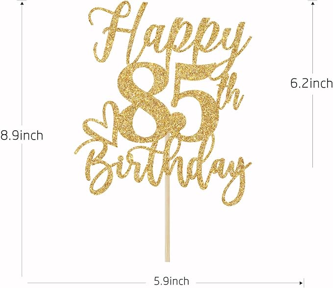 Happy 85th Birthday Cake Topper, 85th Birthday Decorations for Men/Women, Cheers to 85 Years, Hello 85, 85th Happy Birthday Party Supplies Gold Glitter