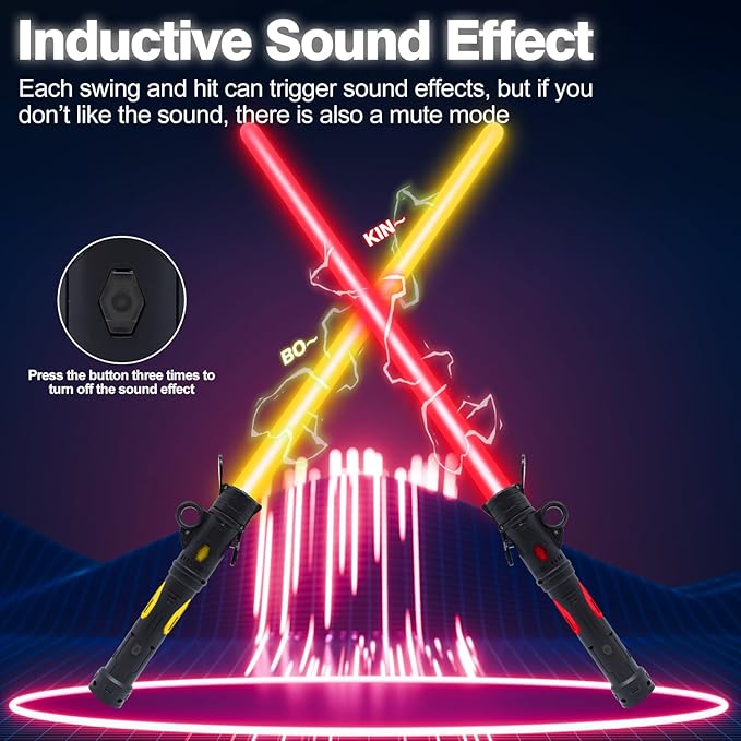 Light Sword Toy for Kids, LED Dual Light Sabers with FX Sound Rechargeable Light Sword Set for Galaxy War Fighter Warriors, Halloween Dress Up Party Kid Gift, Christmas Birthday Present (2 Pack)