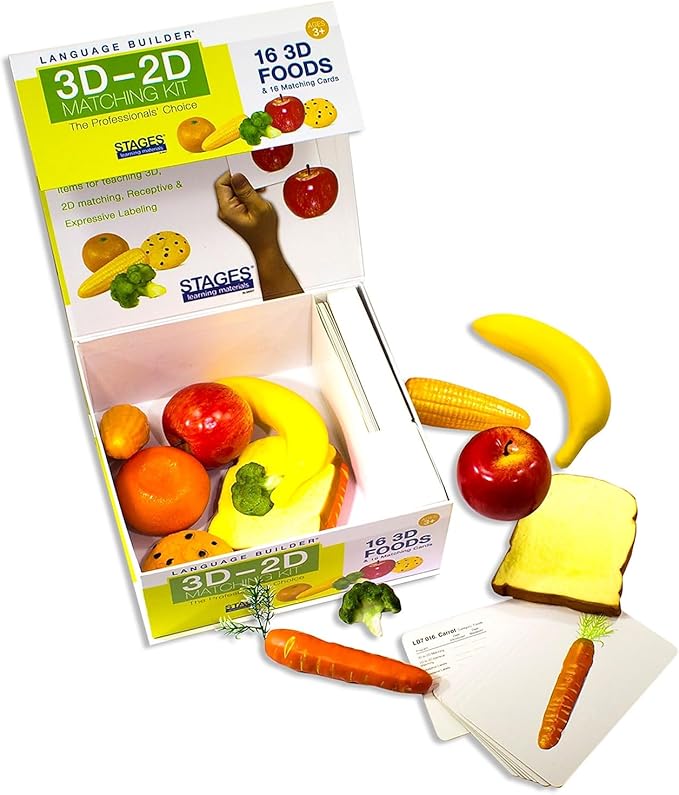 Stages Learning Language Builder 3D-2D Foods Matching Kit for Autism Education & Aba Therapy Flash Cards