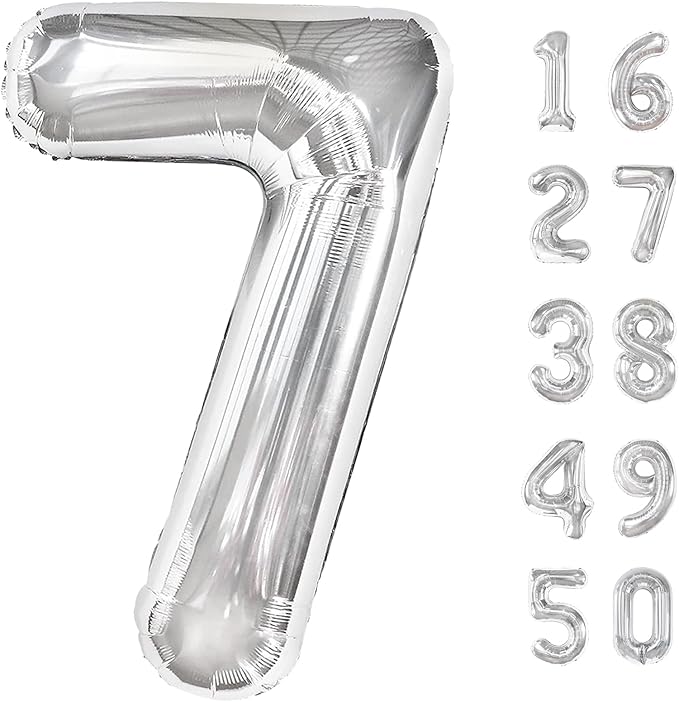 40 Inch Silver 7 Number Balloons Giant number balloons 7 Jumbo Mylar Foil Helium Balloon for 17 27 37 Birthday Digital Balloons for 70th Birthday Party Wedding Anniversary Party Decorations