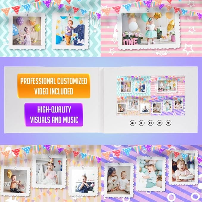 Personalized Video Greeting Card for Infant Birthday – Add Photos for Custom Animation – Heartwarming Baby Gift – 7” LCD Display, 256MB Memory, Rechargeable Battery, Ready for Instant Play