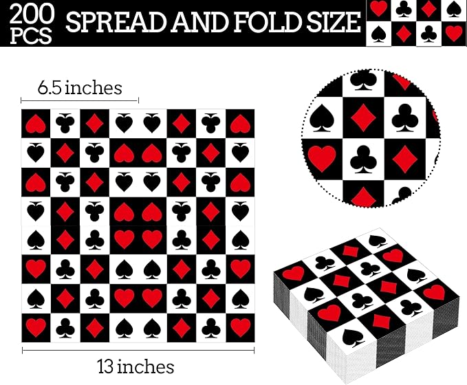 200Pcs Casino Poker Card Party Napkins Las Vegas Theme Party Paper Napkins Casino Poker Disposable Party Napkins Set Texas Holdem Paper Luncheon Napkins Casino Poker Card Theme Party Supplies