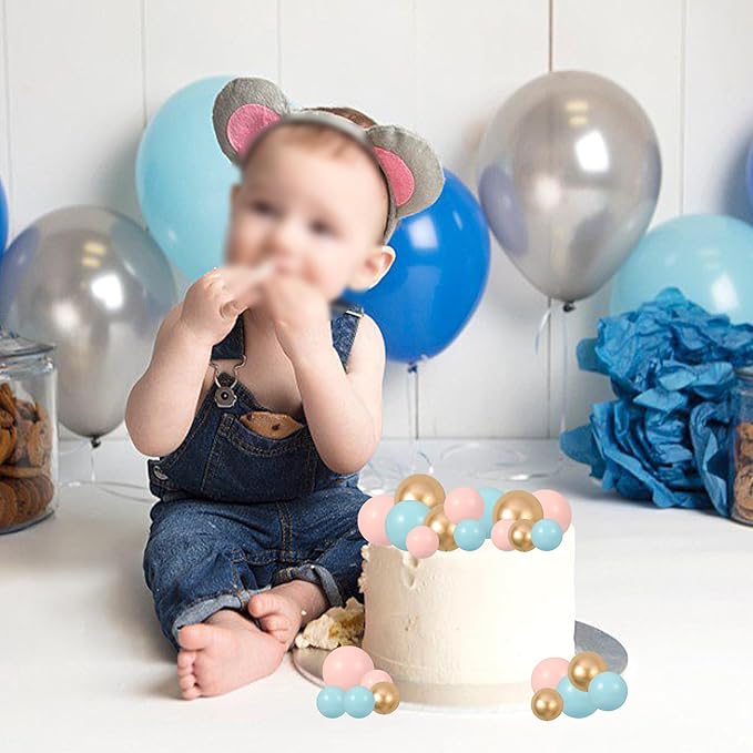 Gyufise 30Pcs Colorful Ball Cake Topper Mini Balloon Cupcake Topper DIY Foam Ball Gold Pink Blue Cake Insert Decoration for Wedding Anniversary Baby Shower Birthday Party Supplies