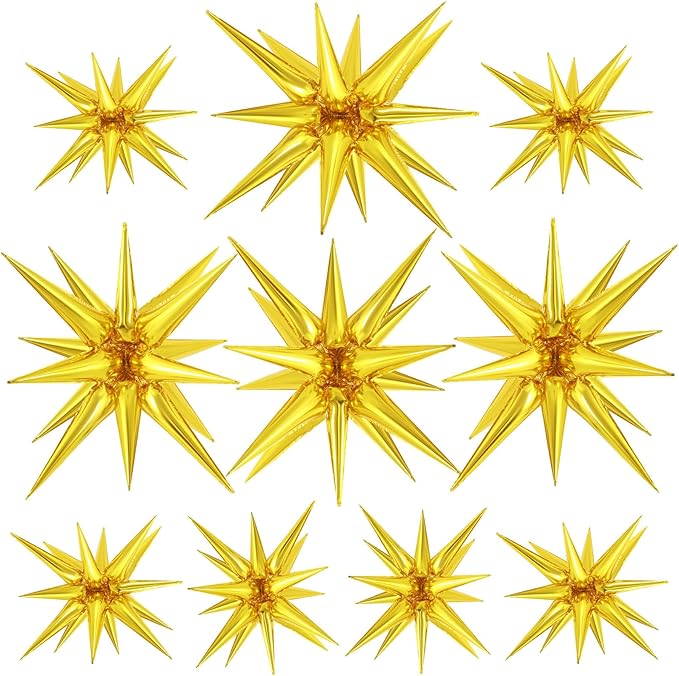 10 Pcs Gold Star Balloons Explosion Balloons Foil Cone Balloon Magic for Birthday Wedding Anniversary Party Backdrops Decorations Supplies, 6 Pcs 22Inches and 4 Pcs 27Inches