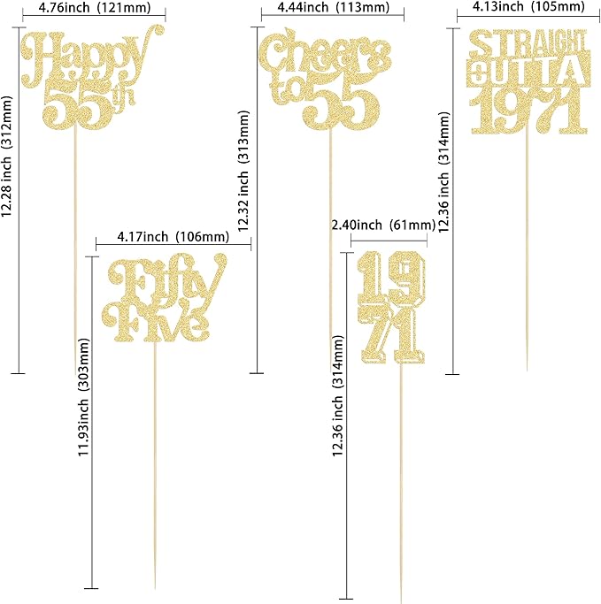 Gyufise 15Pcs Happy 55th Birthday Centerpiece Sticks Fifty Five Straight Outta 1971 Table Flower Centerpieces Sticks Cheers to 55 Decorations for 55th Birthday Party Supplies Gold