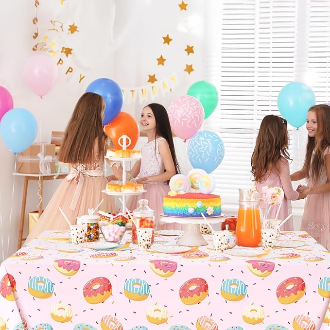 3 Pcs Donut Plastic Tablecloth, 51 x 86 Inch Donut Party Table Cover, Donut Party Decorations, Suitable for Donut Theme Birthday Party Supplies