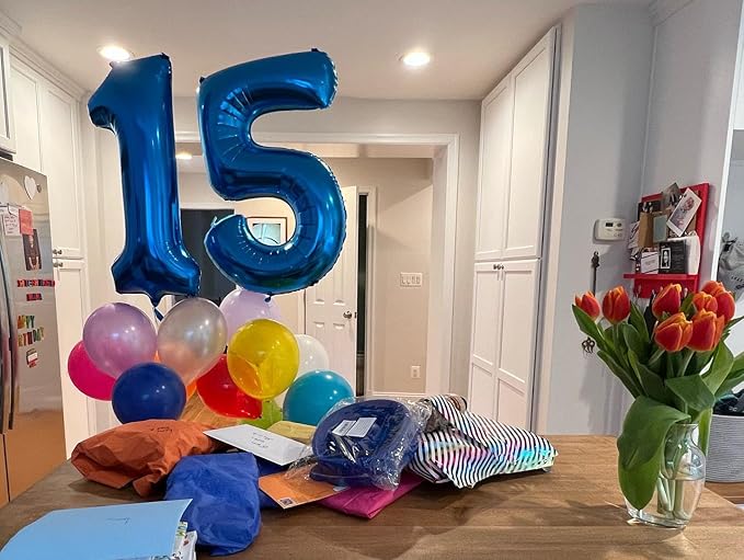 Navy Blue Number 15 Balloon 40 inch, 15 Number Balloons, 15th Navy Blue Birthday Decorations, 15 Year Old Girls Boys Blue Party Supplies