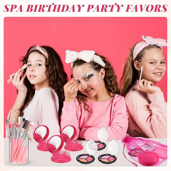 12 Sets Kids Makeup Kit for Girls, Kids Spa Party Supplies for Girls, Sleepover Makeup Cosmetic Set Birthday Party Favors Toddler Girl(Rose Red)