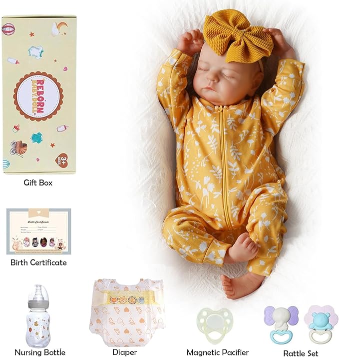 ADFO Lifelike Reborn Baby Dolls, 20 inch Realistic Newborn Real Life Baby Girl Dolls Soft Full Body Vinyl Girl Baby Dolls with Clothes and Toy Gift for Kids Age 3+