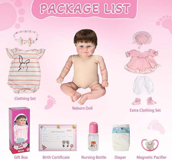 Ktaxon Reborn Baby Doll with 2 Set Clothes, 20-Inch Soft Cloth Body Realistic Baby Doll with All Accessories, Newborn Baby Dolls for 3+ Year Old Girls & Boy (Pink)