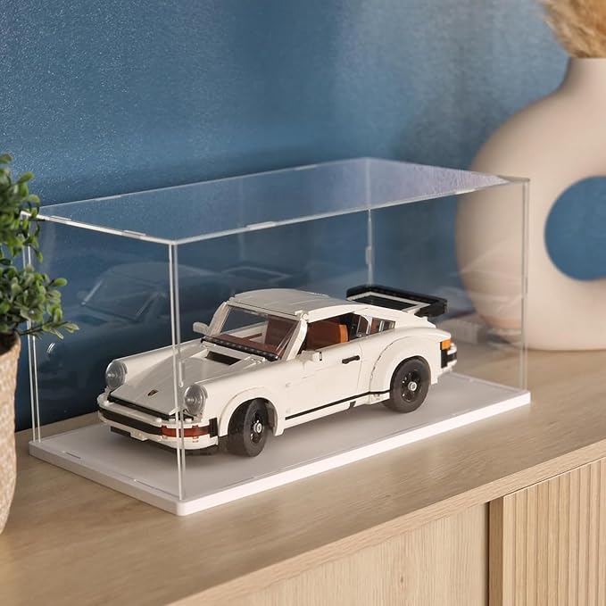 Thickened Clear Acrylic Display Case for Lego 10295 10337 10330 10353 76450 42176 43268 42170 42160 10300 Collectibles 1/18 Rc Car, Transparent Box Dustproof with Light, White Inside 15.7x7.9x7.9in