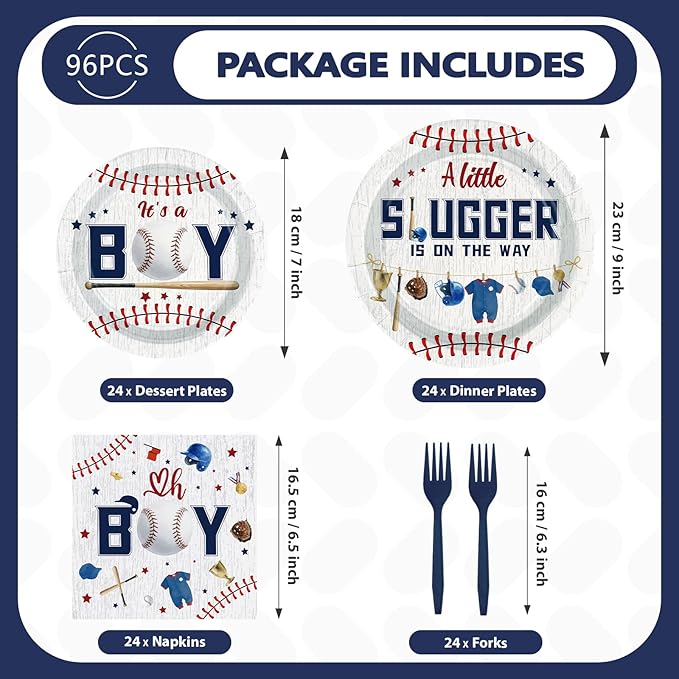 Grencian 96 Pcs Baseball Baby Shower Party Supplies It‘s A Boy Paper Plates Napkins A Little is on The Way Plates Baseball Theme Baby Shower Party Decorations for Boy Serves 24