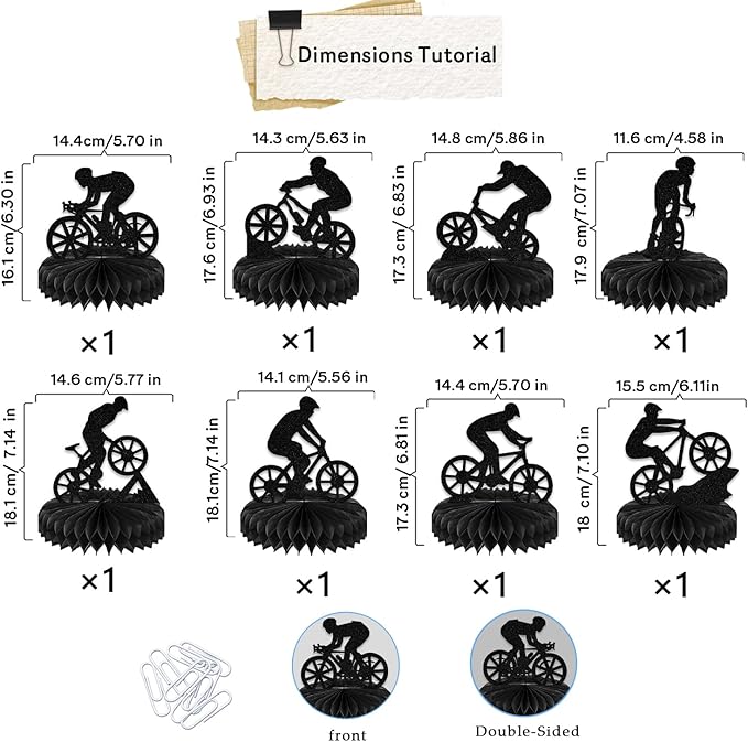 8Pcs Bike Honeycomb Centerpiece Bicycle Birthday Table Decoration Mountain Bike Birthday Party Decoration Sport Theme Birthday Bachelorette Party Supplies Double-Side Black Glitter