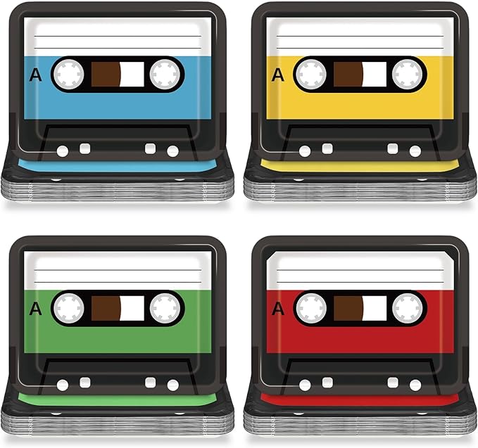 40PCS Cassette Tape Plates 70s 80s 90s Party Decorations 10 x 7 Inch Retro Square Paper Plates Tableware Music Themed Party Disposable Dinnerware for Retro Disco Hip Hop Kpop Theme Birthday Supplies
