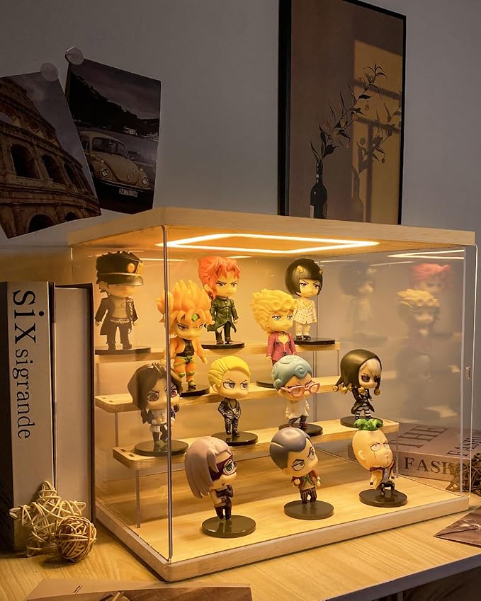 Clear Acrylic Display Case with Light , 4 Tier Display Box Stand Assembly Dustproof Protection Showcase for Collectibles Action Figures (12.6×9.6×10.6in; 32×24.5×27cm)