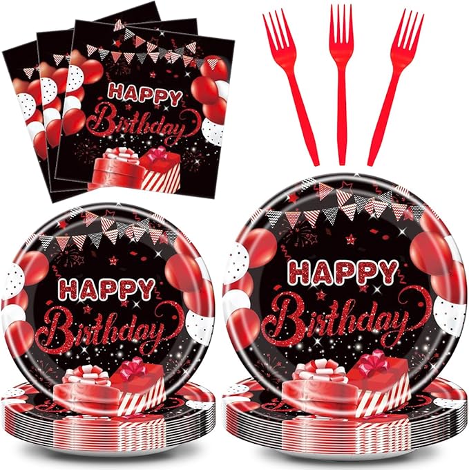 Red and Black Birthday Party Tableware Supplies Set Red Party Confetti Sprinkles Happy Birthday Party Decorations