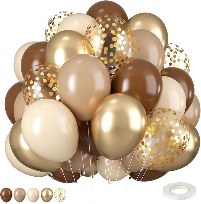 Retro Brown Cream & Metallic Sand Gold Balloons - 12 Inch, Perfect for Birthday, Baby Shower, Wedding & Boho Decorations