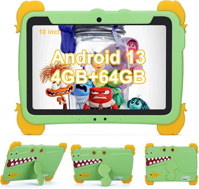 C idea 10.1 inch Kids Tablets,Android 13 Tablet for Kids,Children Tablet 4GB RAM+64GB ROM(1TB TF), FHD IPS Screen,5 Hours Battery,5G WiFi,Great Gift for Toddler(Green)