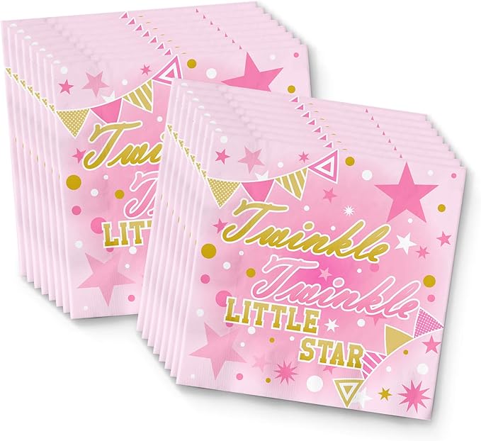 Twinkle Twinkle Little Star Pink Birthday Party Supplies Set Plates Napkins Cups Tableware Kit for 16